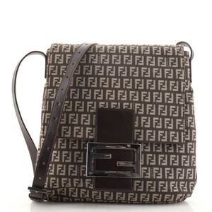 Fendi Vintage Flap Crossbody Bag Zucchino Canvas Medium Brown